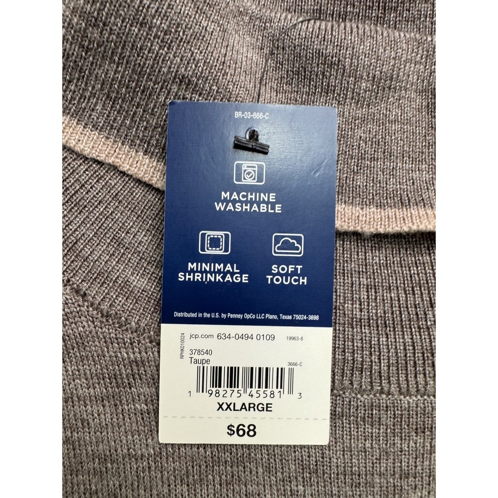 Stafford Mens Taupe 100% Merino Wool Mock Neck Sweater XXL 2XL Outdoor - Picture 3 of 11